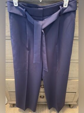 Ann Taylor Pleated Belted Navy Pant - Size 6